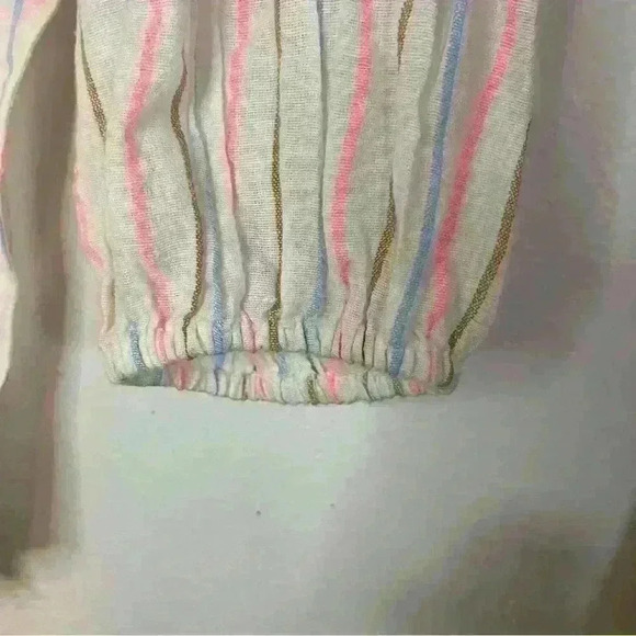 American Eagle Crop Tie Front Long Sleeve Stripe Linen Blend Top size Small - Picture 6 of 8